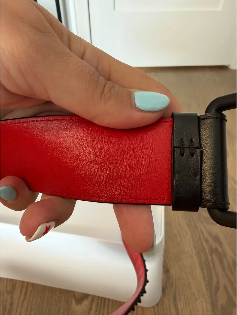 Christian Louboutin 110/44 Men's Black and Red Leather Studded Belt